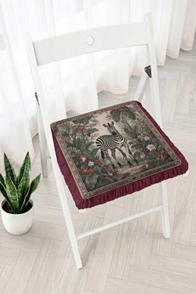 Realhomes Fringed Zippered Chair Cushion with Tropical Plant and Zebra Figure...