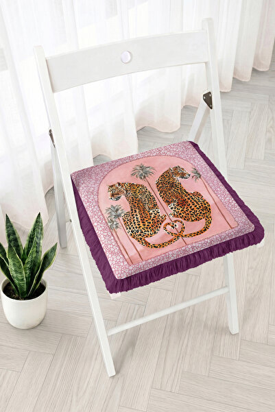 Realhomes Leopard Figured Palm Motif Fringed Zippered Chair Cushion - Patchwo...