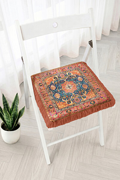 Realhomes Oriental Carpet Motif Fringed Zippered Chair Cushion - Retro and Vi...