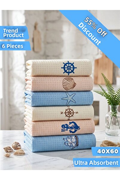Papillon Ocean Breeze |   6-Piece Kitchen Drying Cloth 40X60 |   Embroidered ...