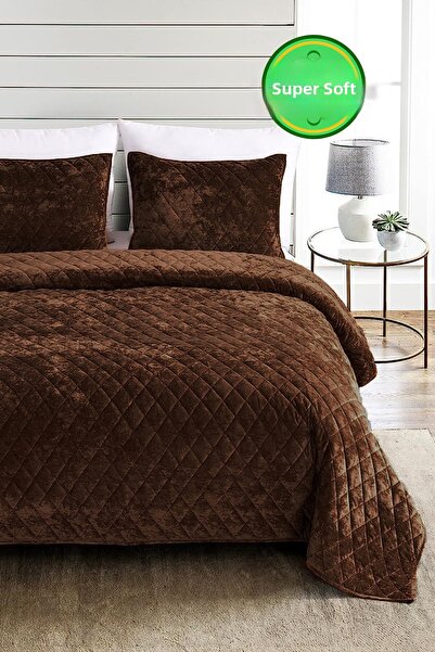 Evlen Home Collection Double Velvet Bed Cover Set - Supersoft Quilted, 3 Piec...