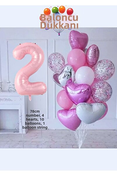 Işıltı Balon Dükkanı Pink Birthday Balloon Set - Heart Shaped Pink Concept Pa...