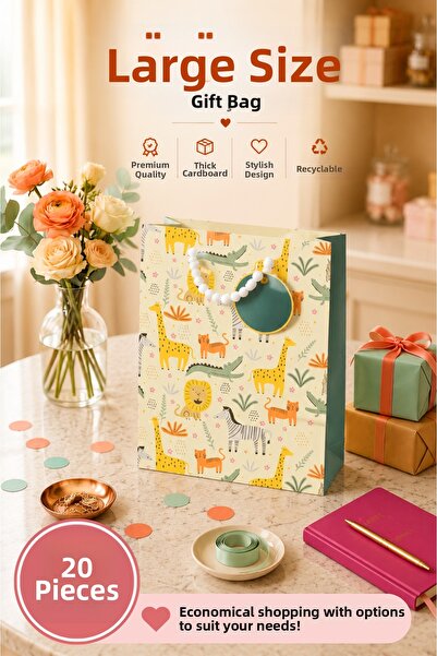 Daks 20 Pcs (32 X 26 X 14 cm) - Large Size Cardboard Gift Bag with Safari Ani...