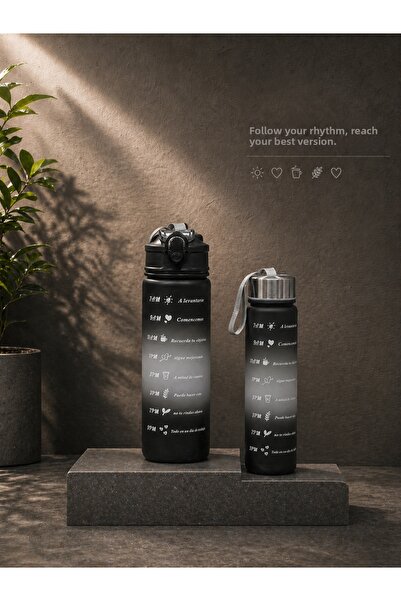 cabbaroğlu ticaret Set of 2 Motivational Water Bottles (900ml - 500ml) - Trit...