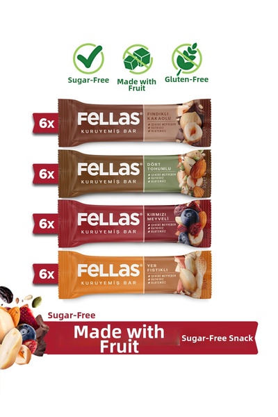 Fellas Nuts Bar (30 g) Mixed Box - 12 Pieces (4 Types) X 2