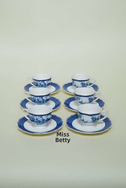 Miss Betty Blue New Bone 6-Person Coffee Cup Set Turkish Coffee Presentation Set
