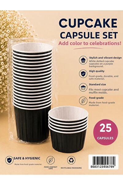 Partifabrik Cupcake Capsule Thick Non-Bending Mold-Free Use 25 Pieces Black