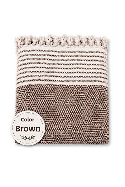 Mandaş Cotton Non-Slip Wicker Woven Sofa Cover (180X220) - Brown