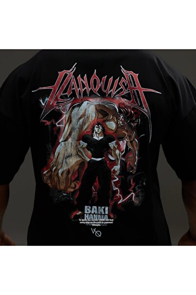 vanquish VQ x Baki: Tricou negru Yujiro, supradimensionat, cu croială largă
