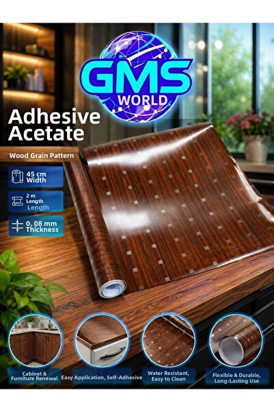 GMS WORLD Wooden Theme Adhesive Roller Acetate / Dimensions 45cm X 2m X 0.08mm