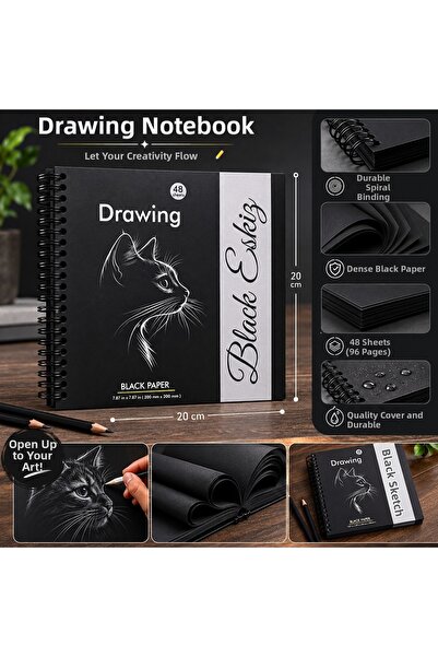 DreamArtgalery Professional Black Paper Drawing Pad |   Spiral Sketch & Marke...