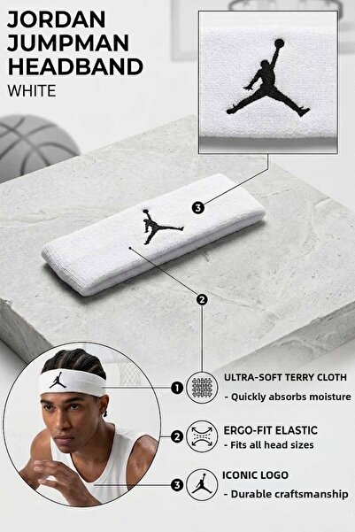 Nike Banda de păr sportivă Jordan Jumpman albă - Bandă pentru frunte cu textu...