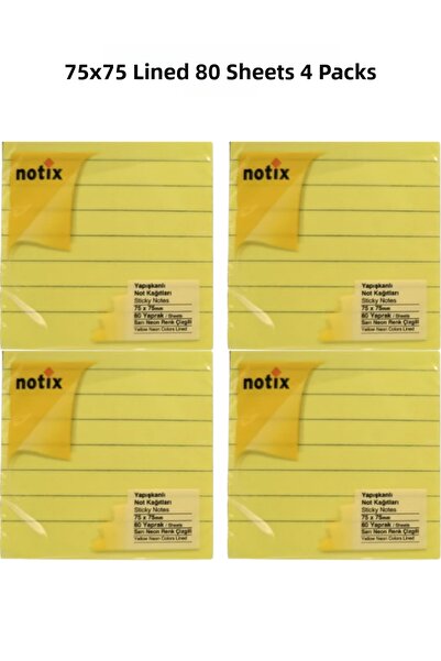 Notix 75x75 80 Φύλλα Ριγέ Αυτοκόλλητο Χαρτί Σημειώσεων 2 Πακέτα των 2