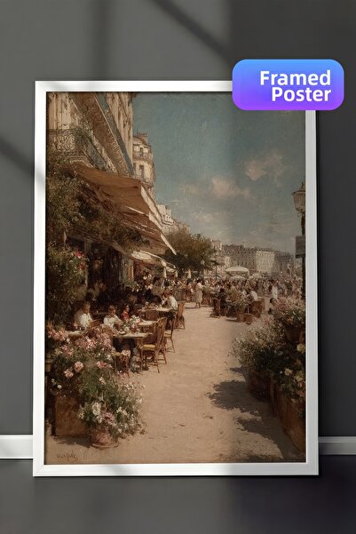 Zestia Βίντατζ ζωγραφική τοίχου, Floral Cafe Street με λευκό πλαίσιο Αρ.: 20115