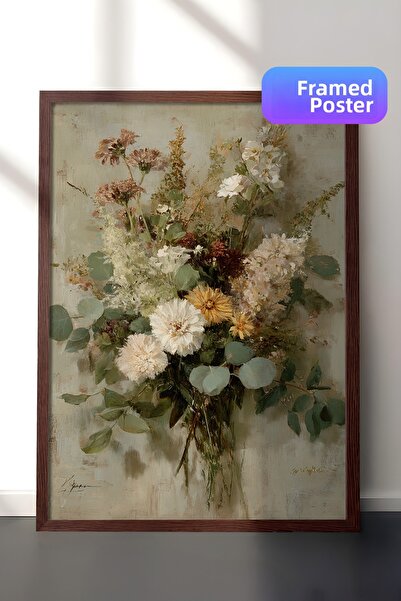 Zestia Pictură murală vintage, buchet de flori naturale cu ramă maro Nr.: 20189
