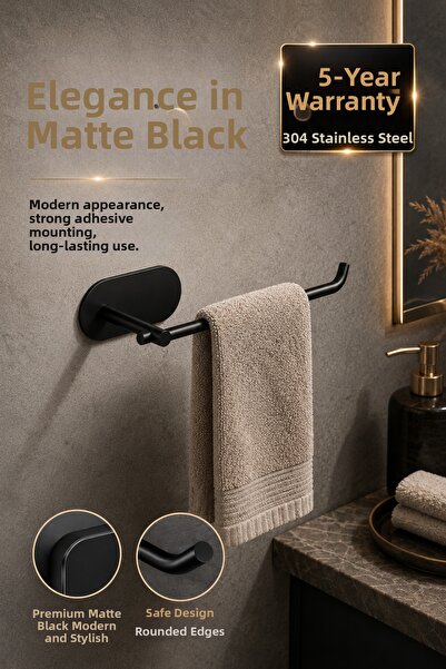 Alper Banyo Premium Steel Black 304 Stainless Towel Rack, Bathroom Towel Hold...