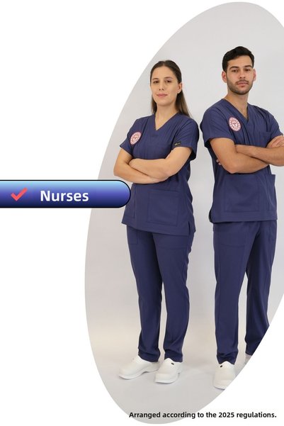 ÇİZGİ MEDİKAL Nurse Uniform Scrubs Lycra Set Compliant with New Regulations-Patriot Blue