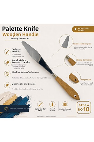 TOMBİ-X Spatulă metalică cu mâner din lemn pentru vopsea în ulei și vopsea ac...