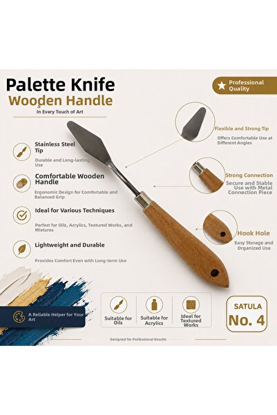 TOMBİ-X Spatulă metalică cu mâner din lemn pentru vopsea în ulei și vopsea ac...