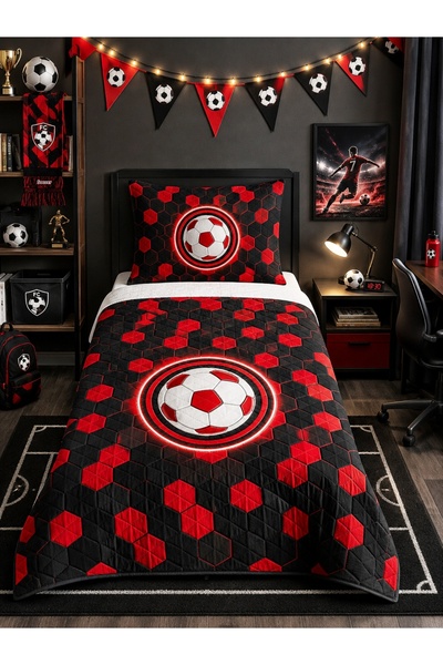 HOMESSA Black Red Fan Children's Room Single Pique Bedspread
