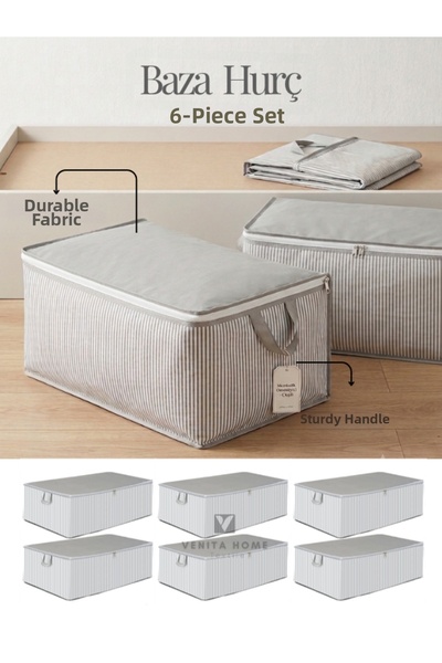 Venita Home 6 Pieces - Striped Large Size Underbed Storage Box and Sofa Bed T...