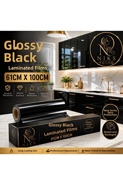 NIKSSTORE Adhesive Glossy Black Foil for Furniture, White Goods, Tables, Coun...
