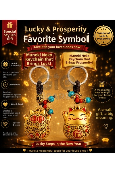 TTT Lucky Cat Maneki Neko Golden Color Abundance Keychain - Authentic Concept...