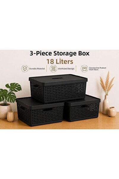 LOREMPBOX 3-Piece Storage Box 18 Liter Multi-Purpose Organizer Box with Lid B...