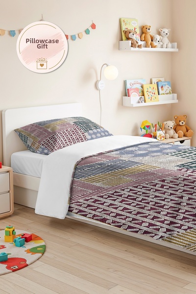 Evimde Bambaşka Geometric Blue Young Room Single Pique Set-Bohemian Burgundy ...