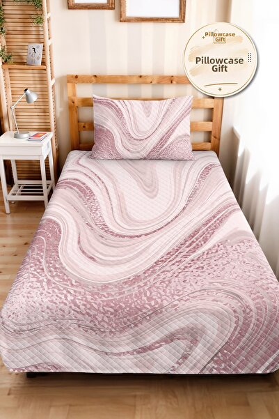 Evimde Bambaşka Pink Marble Geometric Teen Room Single Pique Set - Pastel 160...