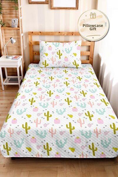Evimde Bambaşka Set de lenjerie de pat pentru dormitor de tineret, alb cactus...