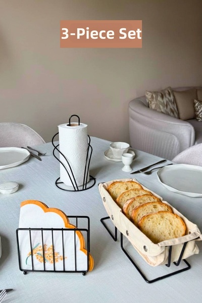 Edora Home Set of 3 Black Rectangular Bread Basket Cage Napkin Holder Swan Na...