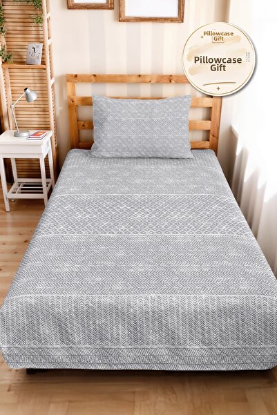 Evimde Bambaşka Gray Geometric Modern Single Pique Set - Anthracite Zigzag Mi...