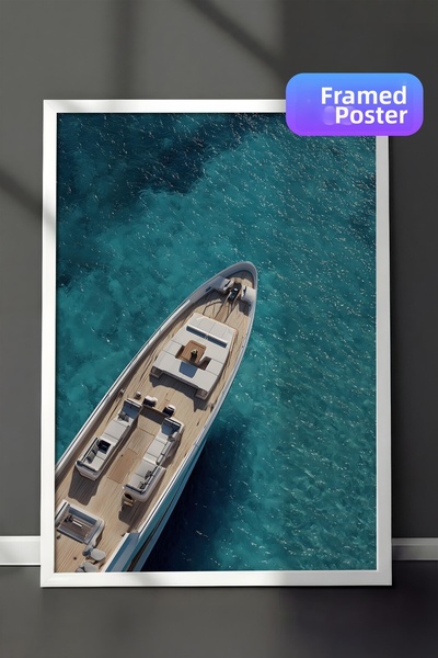 Postifull Yacht and Sea Poster, White Framed Poster, Old Money Series, No:113242