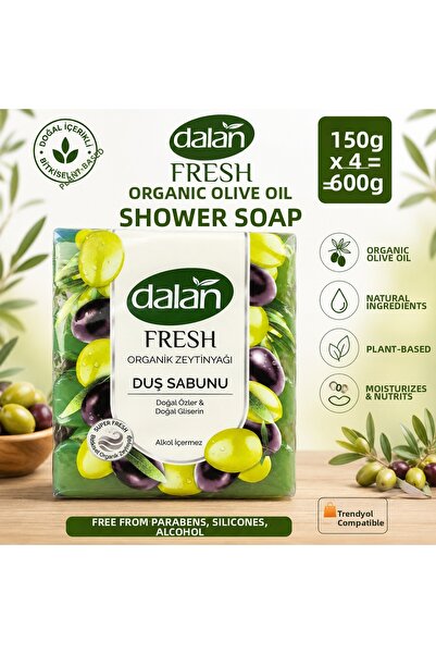 Dalan صابون الاستحمام العضوي بزيت الزيتون الطازج (150 جرام * 4 قطع)