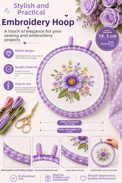 LİVA CRAFT Art & Craft Purple Decorative Embroidery Hoop with Latch, Crystal ...