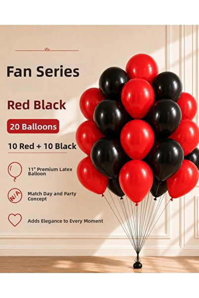 Marlon Balon Fan Series Red Black 20-Piece Balloon Match Day Birthday Party D...