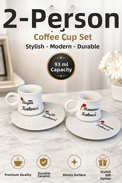 L'eDoren 2-Piece Family Cup Set Housewife Househusband 93 ml Turkish Coffee C...