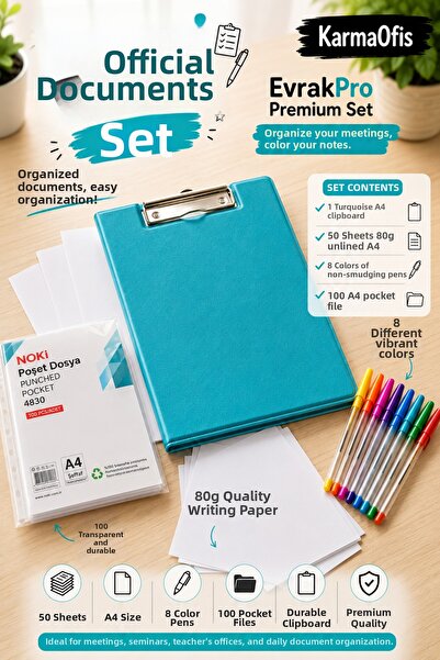 KarmaOfis Official Document Set |   Turquoise A4 Secretary Kit + 50 Sheets of...