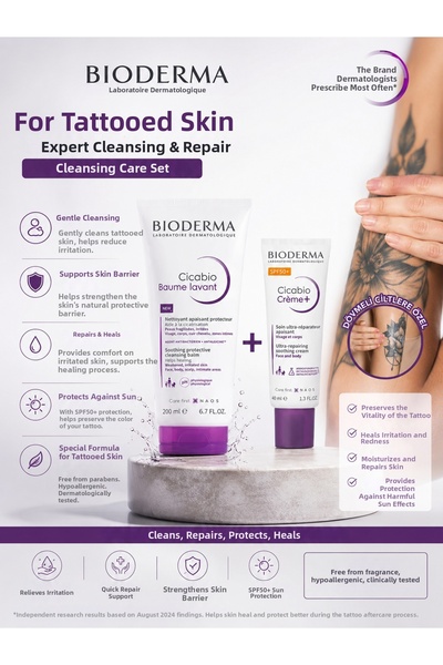 Bioderma Cicabio Tattoo Care Set Cleanser and Repair Cream Spf50+ 200 ml + 40 ml