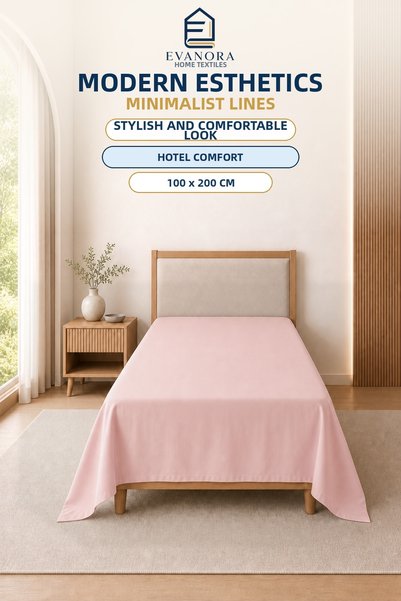 evonora Riva Series Pink Single Elastic-Free Flat Sheet 100X200 cm
