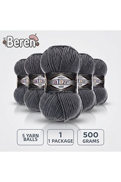 Alize Süperlana Midi - 87 Charcoal Gray - 5-Pack - 100Gr/170M - Hand Knitting...