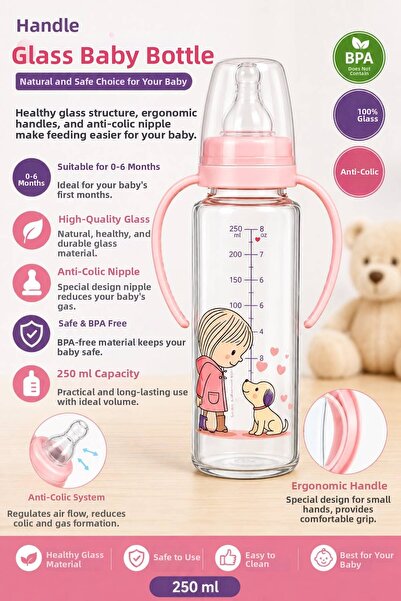 Generic Brand 250ml Glass Baby Bottle with Handle Bpa Free Anti Colic Newborn...