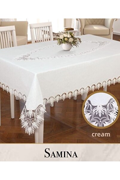 Ceki Home 155X220 cm Samina Cream Gardenia Linen Tablecloth Dining Table Decor