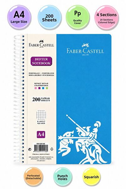 Faber Castell Faber Notebook 200 Yp Checkered Pp Cover Spiral Bound 4 Section...