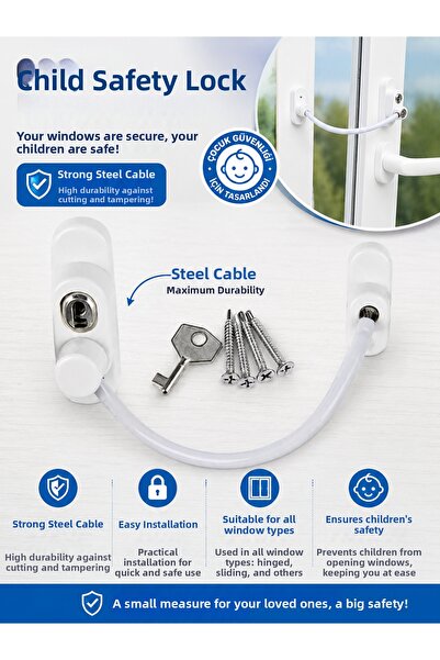 Sapcı Premium Steel Wire Rope Pvc Window Baby Child Safety Lock