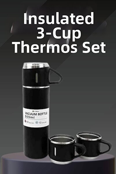 pınaxar Stainless steel thermos set with 3 cups vacuum thermos set 500 ml up ...