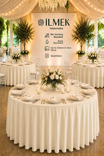 ilmek Stress-Free Round Tablecloth 280-300-320 cm Wide Seamless Wedding Event...
