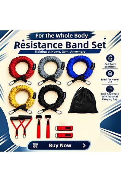 HEPİTOP Resistance Rubber Band Set 12 Pieces 66 kg Professional Fitness Exerc...