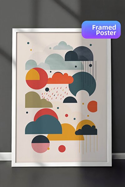 Zestia Pictură murală cu artă geometrică minimalistă în cadru alb, compoziție...